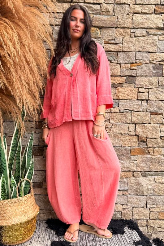 Lina Linen Blend Box Jacket Washed Watermelon